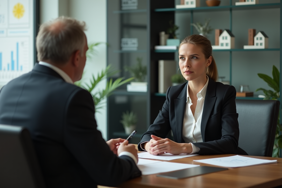 Conseiller financier et cliente discutent dans un bureau professionnel
