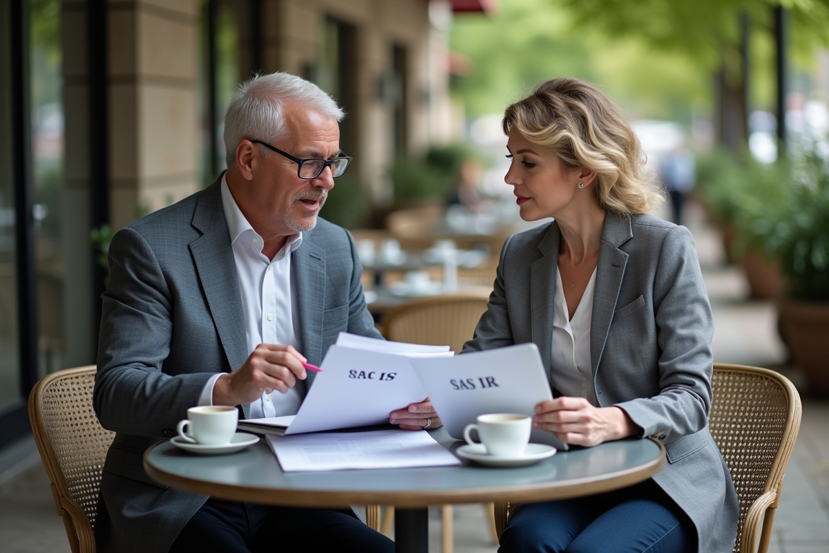 Homme et femme discutant de documents d