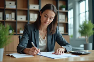 Femme d affaires en réunion dans un bureau lumineux