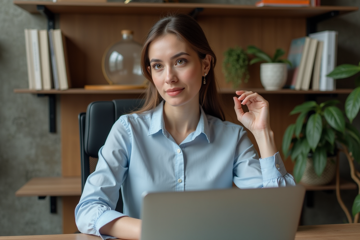 Femme professionnelle au bureau avec ordinateur crypto