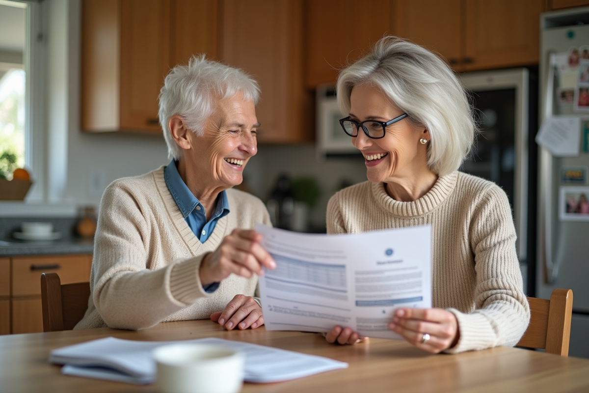Femme souriante discutant avec un parent dans la cuisine