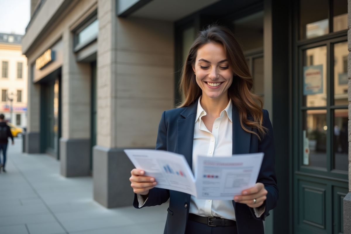 Femme souriante vérifiant un résumé d