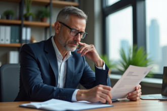 Homme d'affaires en costume dans un bureau moderne