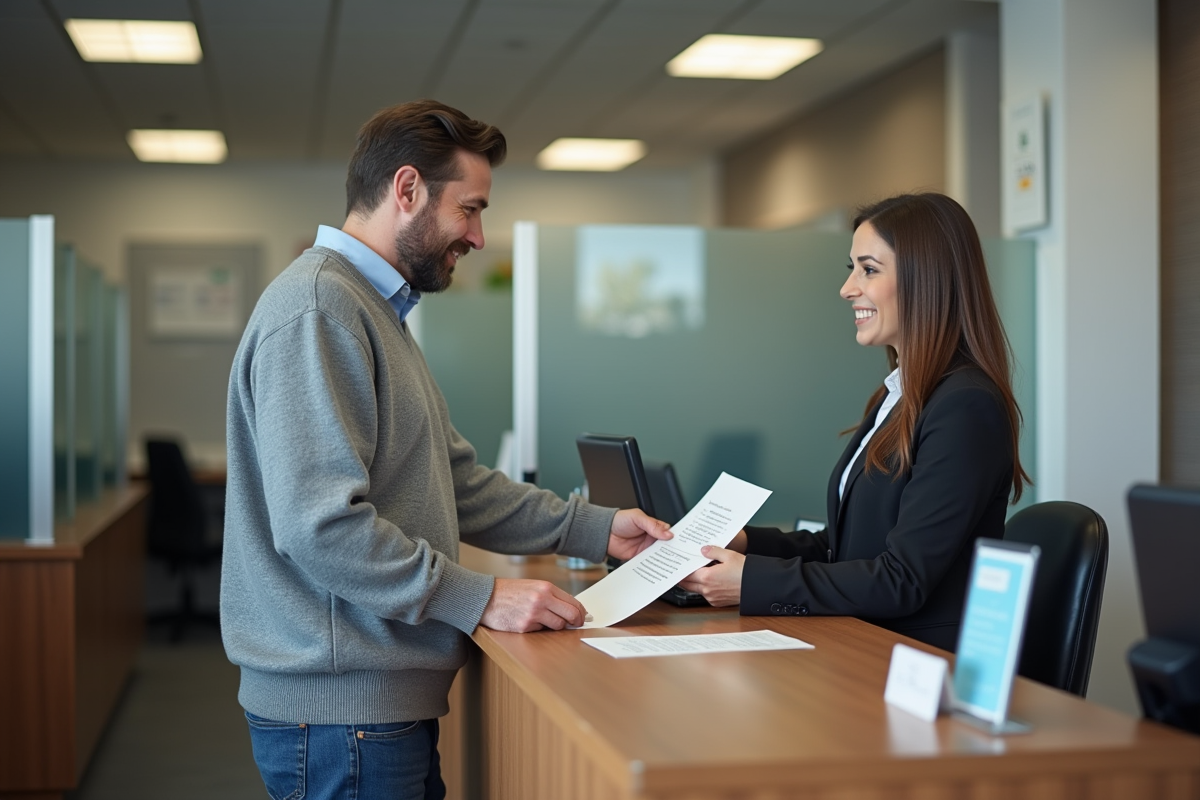 Homme remettant un document de changement d