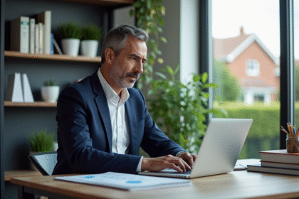 Homme d'âge moyen dans un bureau moderne analysant un graphique financier