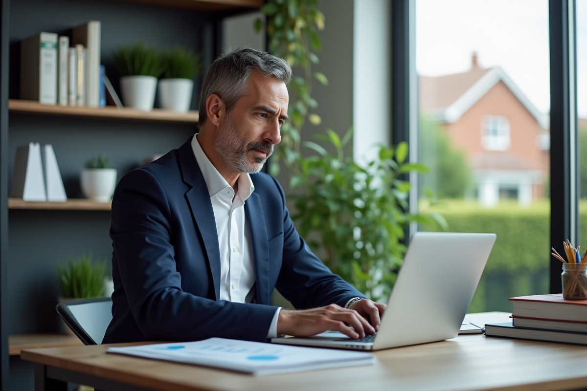 Homme d'âge moyen dans un bureau moderne analysant un graphique financier