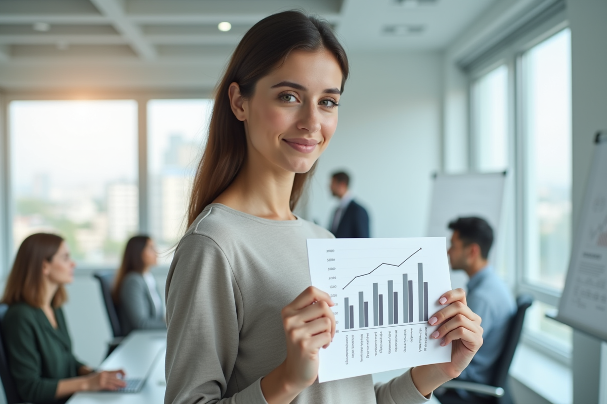 Jeune femme tenant un graphique de valeur d