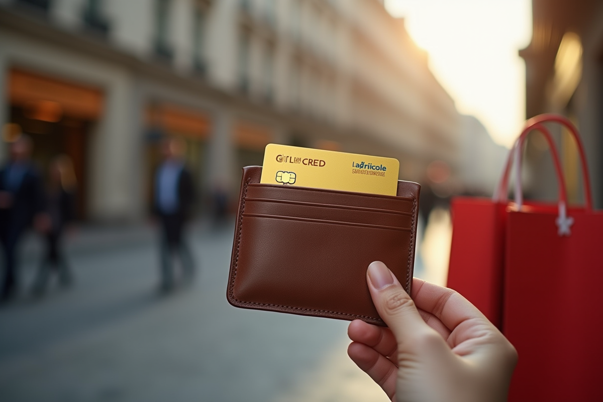 Main présentant carte Crédit Agricole or dans portefeuille