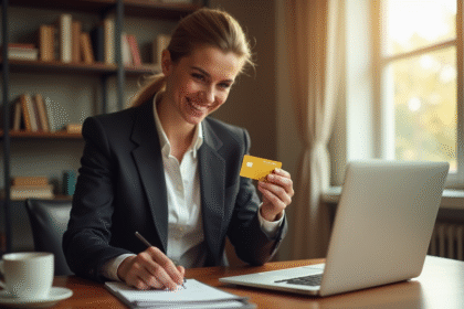 Professionnel souriant avec carte Crédit Agricole or