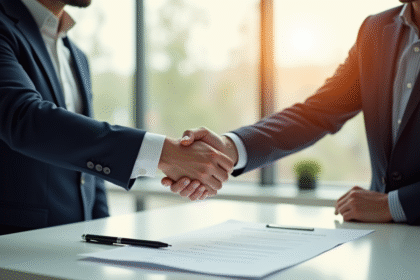 Échange de poignée de main sur un contrat d'affaires lumineux